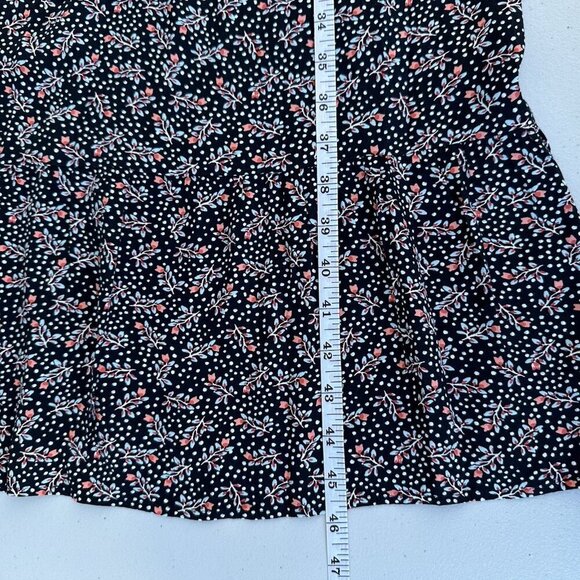 Loft Midi Dress Shift Floral Black Tiered Boho Medium Petite - Picture 9 of 9